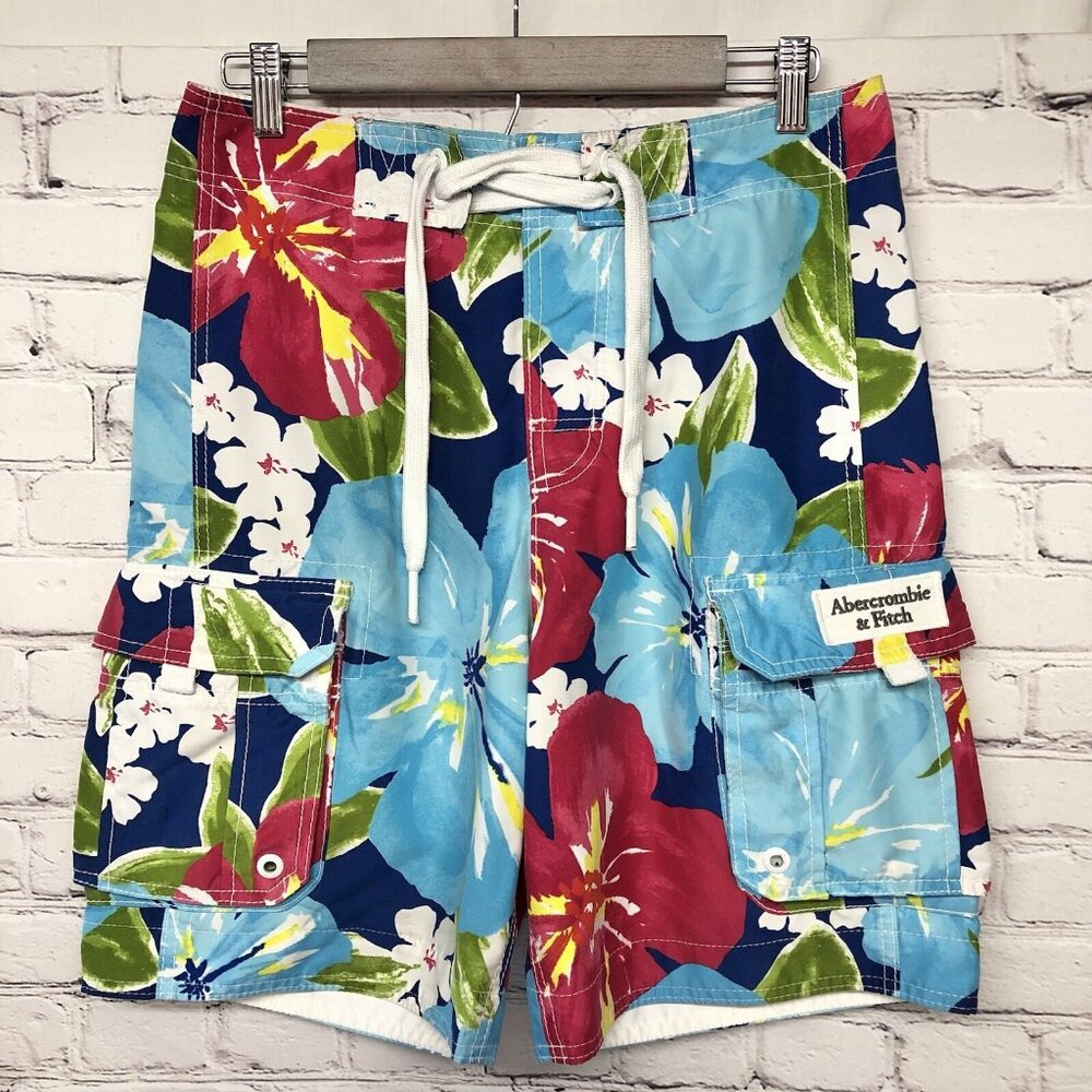 Abercrombie & Fitch Mens Board Shorts Sz XS Floral Cargo Pocket Swim Y2K